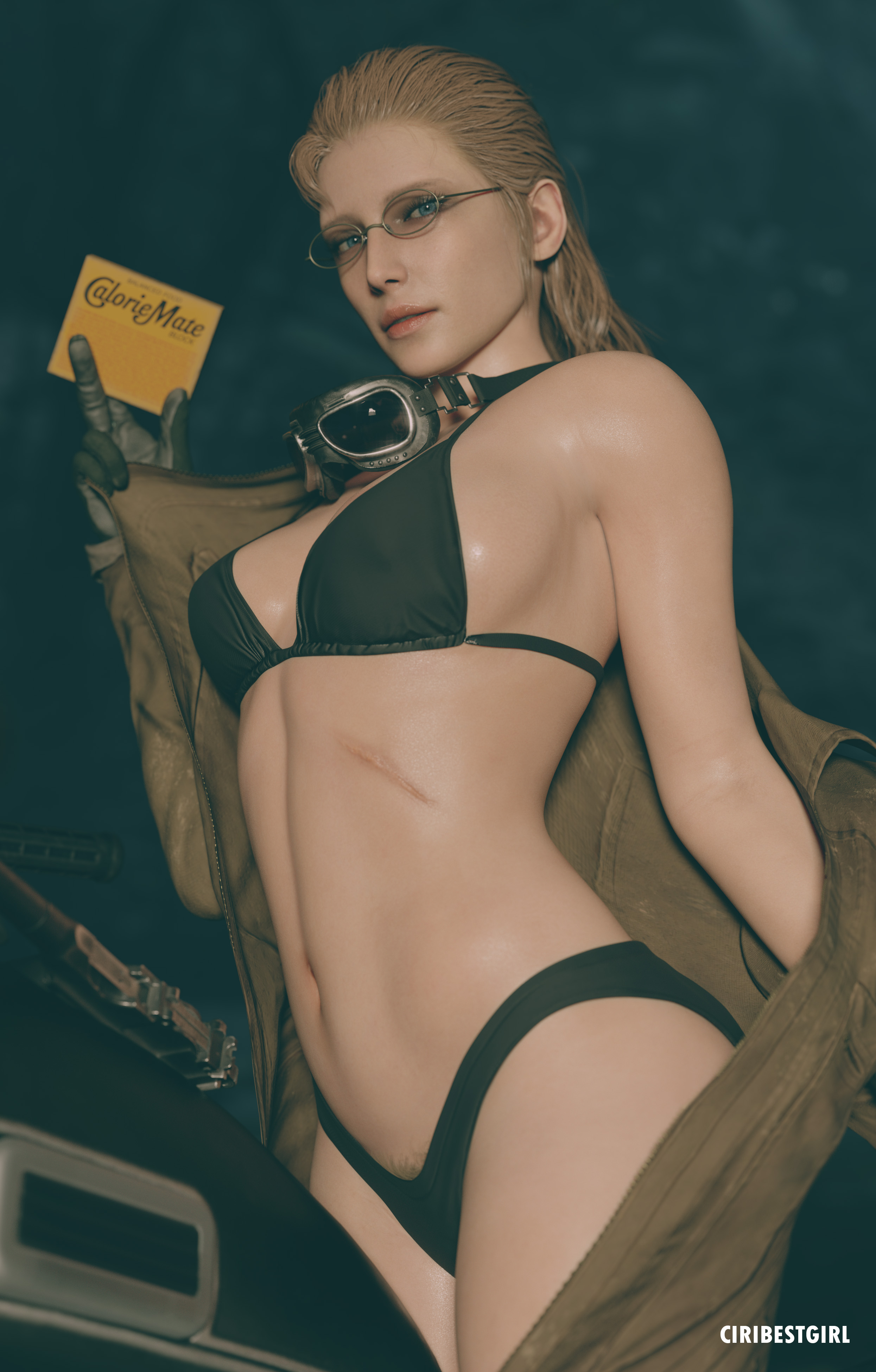 1girls, 3d, alternate version at source, alternate version available, big breasts, blonde hair, blue eyes, bra, breasts, caloriemate, ciribestgirl, cleavage, commentary request, eva (metal gear solid), female, female only, glasses, hi res, konami, light skin, light-skinned female, lipstick, looking at viewer, metal gear solid, metal gear solid 3, metal gear solid delta, navel, pov, pubic hair, pubic hair peek, scar, sideboob, solo, solo female, solo focus, standing, tatyana (metal gear solid), underwear, undressing