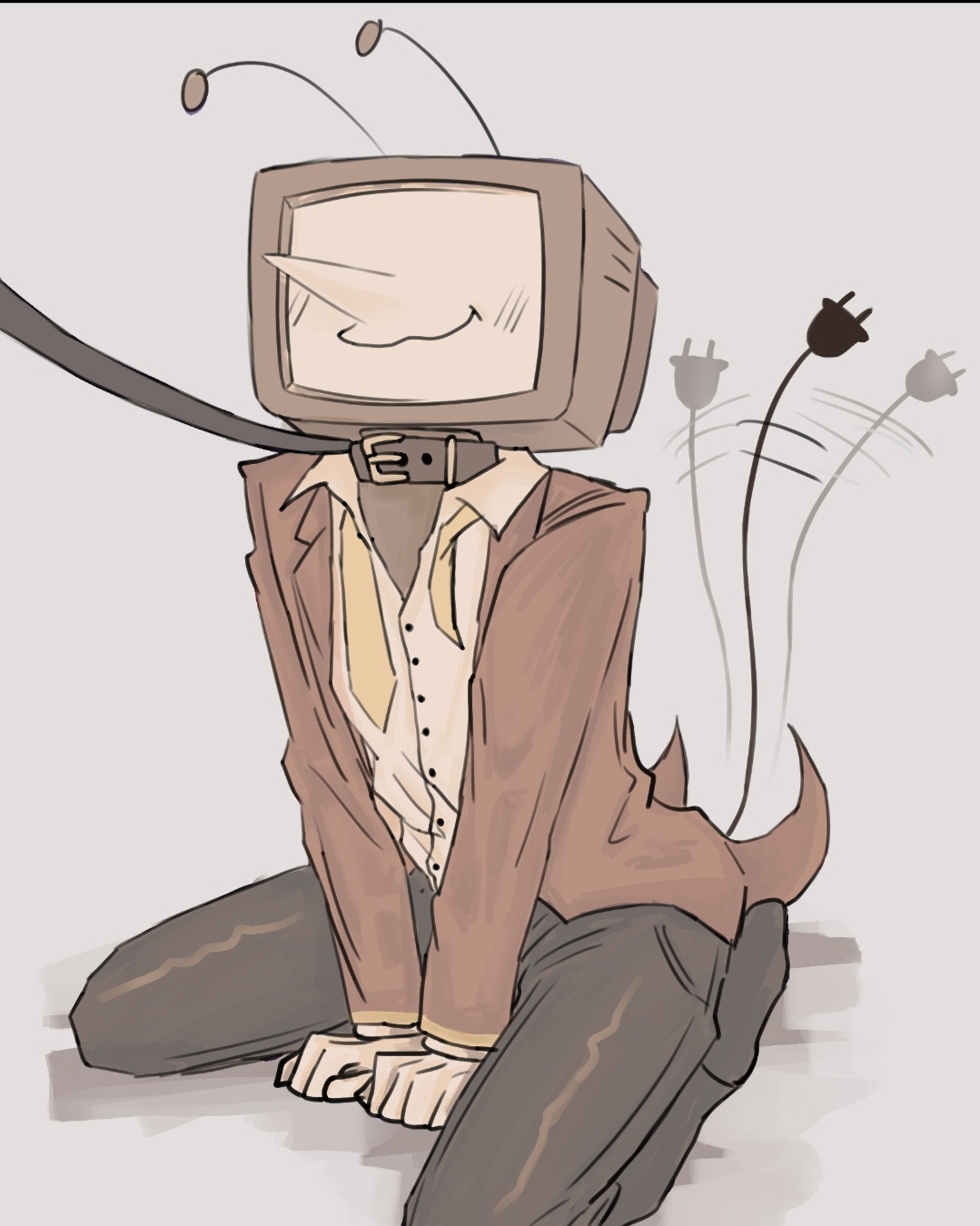 blush, collar, deltarune, leash, on knees, on leash, petplay, tenna (deltarune), tv head