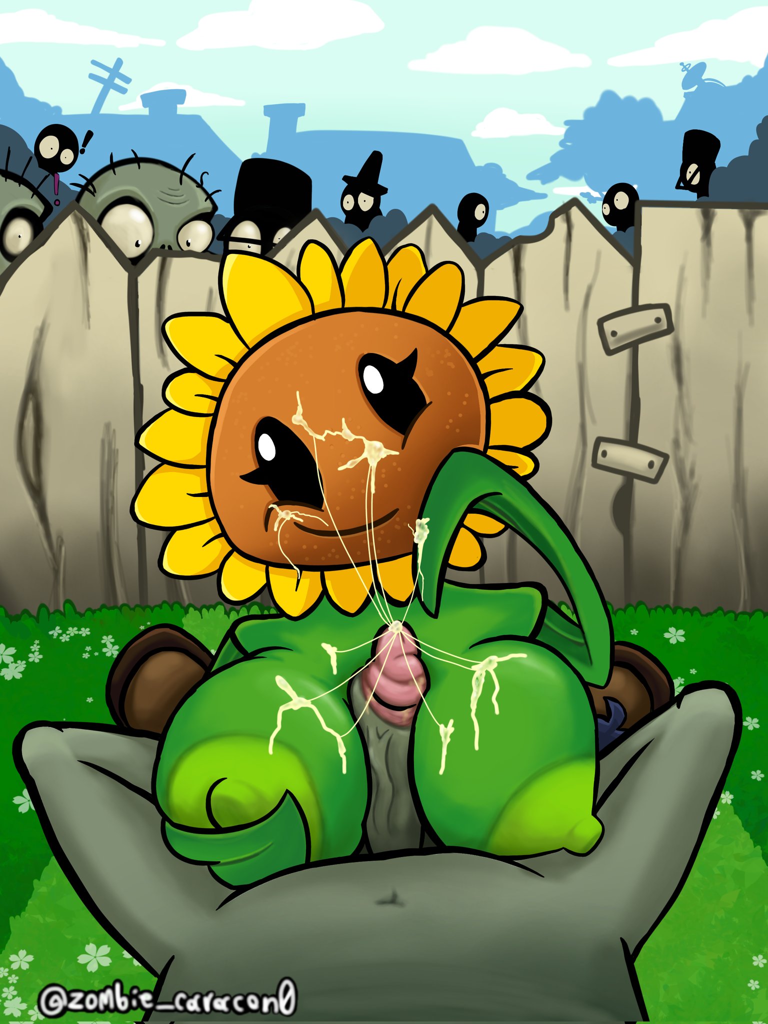 1girls, anthro, anthrofied, ass, breasts, cum, female, flora fauna, paizuri, plant, plant girl, plant humanoid, plantie, plants vs zombies, plants vs. zombies, popcap games, pov, pussy, sunflower (pvz), titjob, zombie (pvz), zombiecaracon0