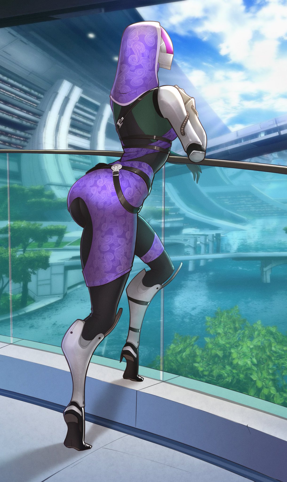1girls, 2025, 2d, 2d (artwork), alien, alien girl, alien humanoid, ass, back view, big ass, bioware, bodysuit, bright background, bright light, busty, citadel, city, city background, cityscape, clothed, clothed female, curvaceous, curvy, curvy figure, digital media (artwork), electronic arts, female, female only, fully clothed, heroine, hips, hourglass figure, huge ass, humanoid, large ass, legs, looking away, mask, masked female, mass effect, mature, mature female, public, quarian, questionable, railing, realistic proportions, sfw, slim waist, solo, solo female, space station, spacemaxmarine, standing, tali'zorah nar rayya, thick, thick hips, thick legs, thick thighs, thighs, urban, voluptuous, waist, water, wide hips