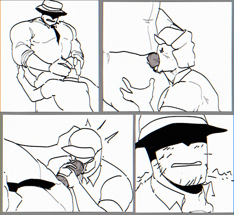 bara, blush lines, cum, cum in mouth, cum inside, deepthroat, elliot (forsaken), elliot (work at a pizza place), forsaken (roblox), giving head, grabbing penis, head grab, huge cock, mafioso (forsaken), male, muscular, muscular male, nohomoexpress, penis, pizza boy, pizza delivery, roblox, roblox game, robloxian, sucking penis, yaoi