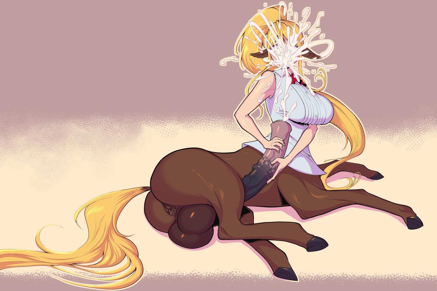 1futa, animal genitalia, animal genitalia on humanoid, animal penis, anus, ass, autofacial, backsack, bakuhaku, balls, ballsack, bottomless, breasts, centaur, centorea shianus, cleavage, cum, cum drip, cum on face, cum on own face, cum on self, cumshot, curvy, ejaculation, equine penis, erection, facial, feral, futa only, futanari, horse anus on humanoid, horsecock, horsecock on humanoid, huge ass, huge balls, huge breasts, huge cock, intersex, masturbation, medial ring, monster musume no iru nichijou, penis, solo, solo futa, taur