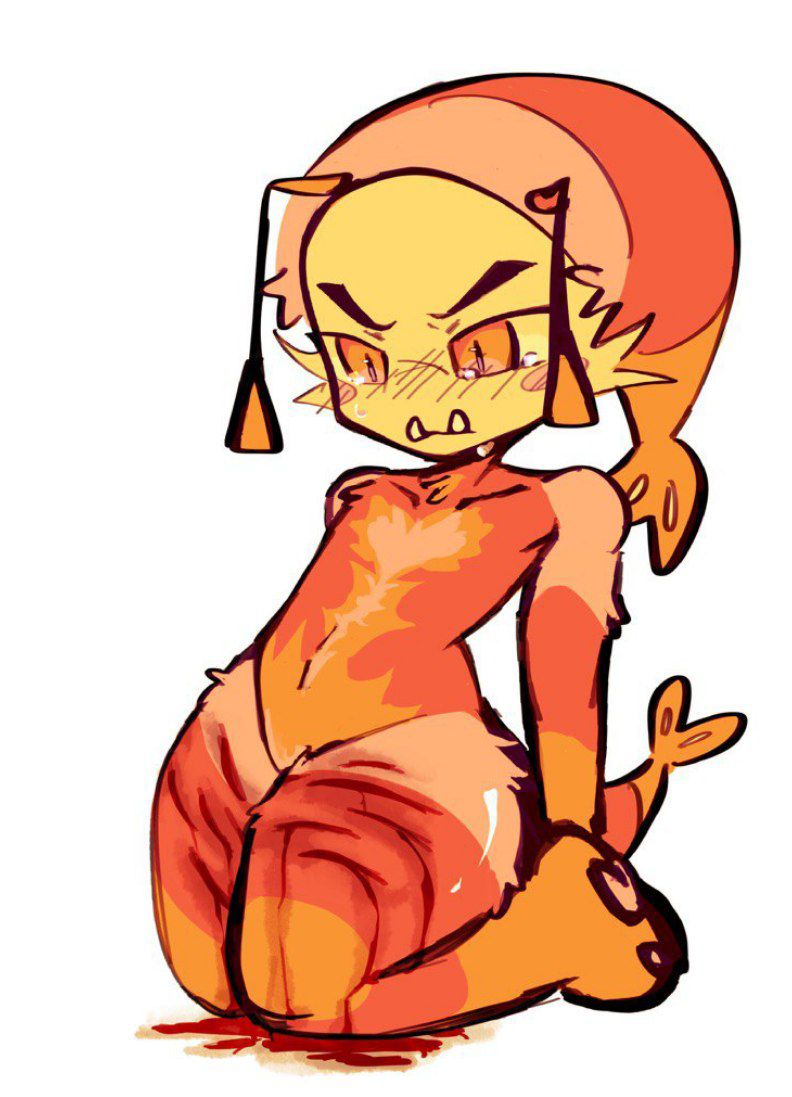 androgynous, angry face, big thighs, bleeding, crying, cuntboy, dandy's world, intersex, nudity, self harm fetish, self harm scars, shiny thighs, shrimpo (dandy's world), sitting, thick thighs, tusks