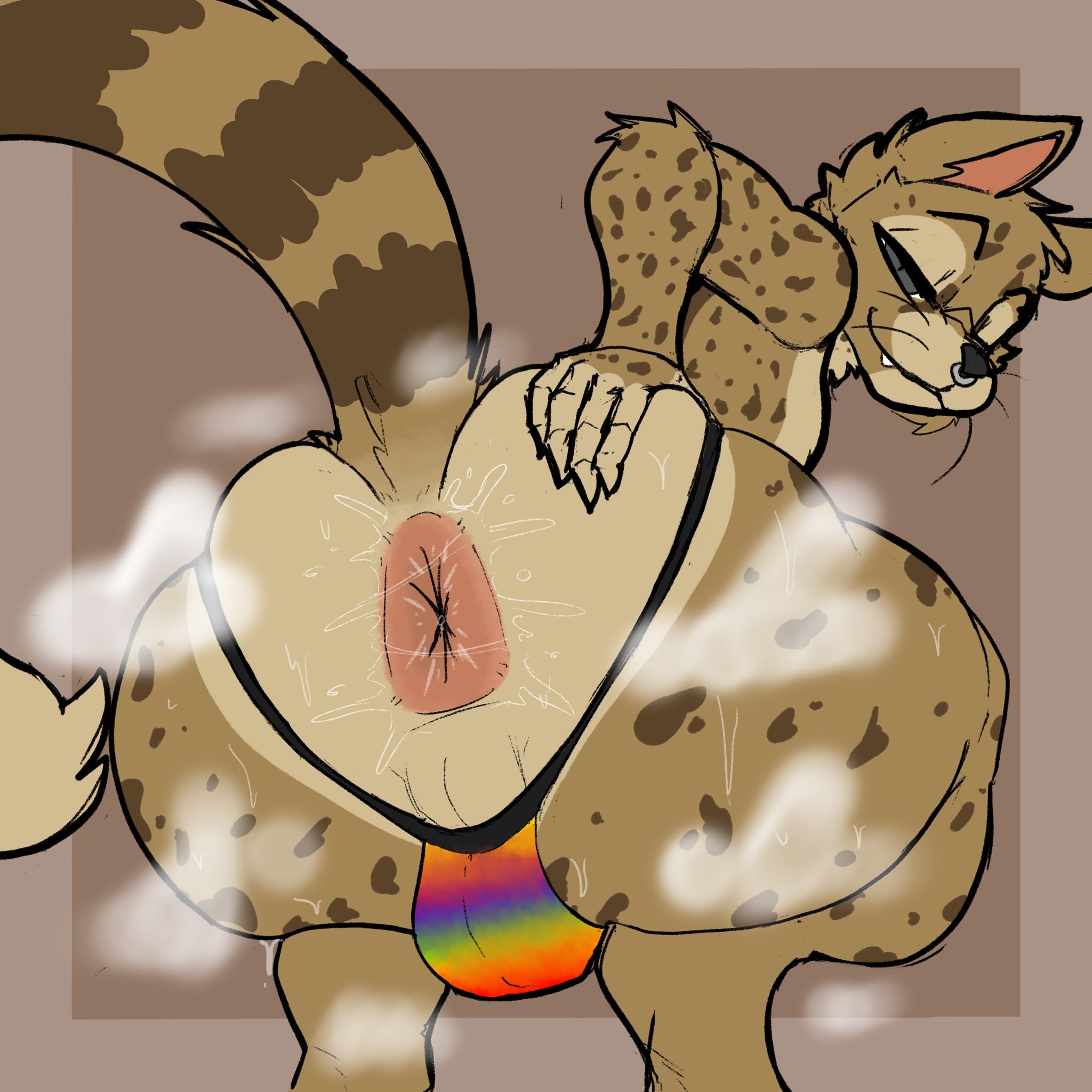 1boy, anal juice, anal juice string, anthro, anus, ass, ass bigger than head, backsack, balls, ballsack, big ass, big balls, big butt, bubble butt, buckyboiyo, cat ears, cat tail, curvaceous, curvy, curvy figure, feline, femboy, furry, girly, grey eyes, huge ass, male, male only, musk, musk clouds, musky butt, narrowed eyes, nose piercing, nose ring, panties, perineum, piercing, pride colors, puffy anus, rainbow panties, seductive, seductive look, serval, solo, solo male, squatting, steam, steamy ass, swamp ass, sweat, sweaty, sweaty ass, sweaty butt, tail, thick thighs, voluptuous, voluptuous male, wide hips