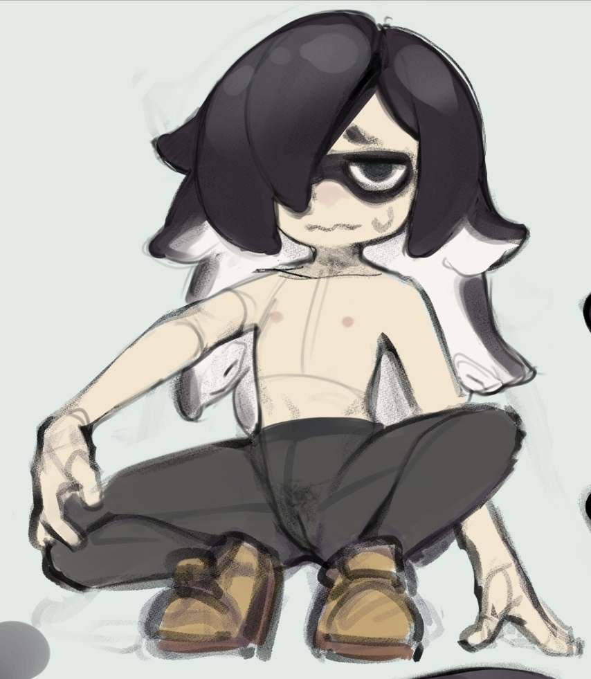 bushy pubes, female, flat chest, hatsumiilkshake, inkling, kuroki tomoko, nervous expression, nintendo, petite, pussy, sketch, splatoon, splatoon (series), spread legs, squatting, sweatdrop, thighhighs, true flat chest, visible pussy, watashi ga motenai no wa dou kangaetemo omaera ga warui!