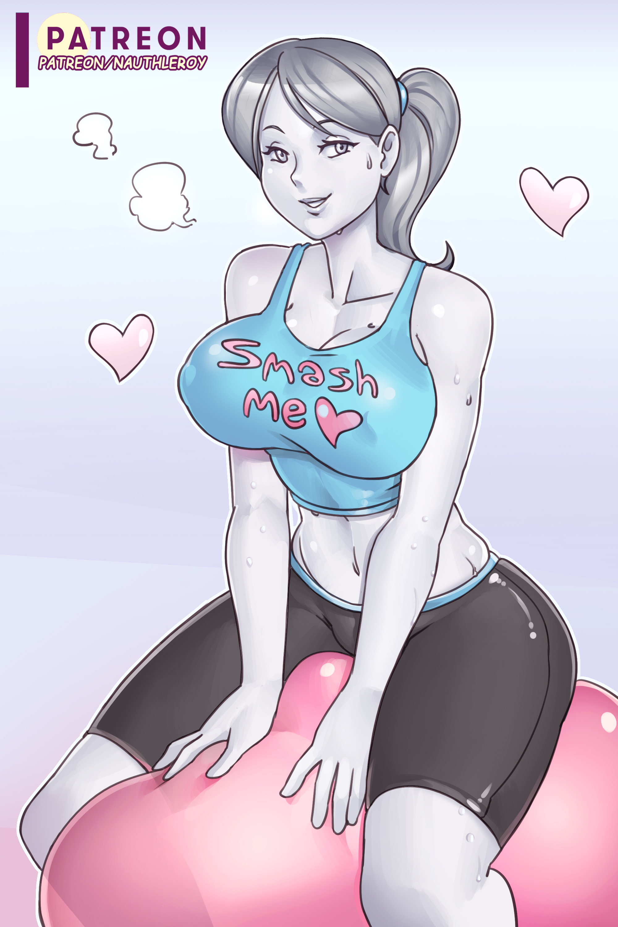 1girls, abs, absurdres, breasts, clothed, exercise ball, female, female only, muscular, muscular female, nauth, nauth le roy, nintendo, solo, super smash bros., text, url, watermark, white body, white skin, wide hips, wii fit, wii fit trainer, wii fit trainer (female)