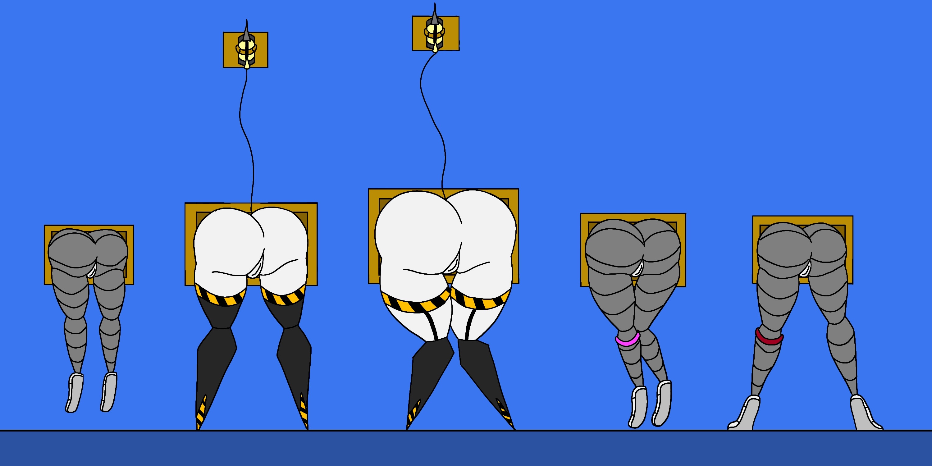 ass, ass focus, doll (murder drones), female, female only, glitch productions, glory hole, hole in wall, j (murder drones), lizzy (murder drones), murder drones, pussy, robot, sharkwar, stuck in wall, tail, thick ass, thick thighs, uzi (murder drones), v (murder drones)