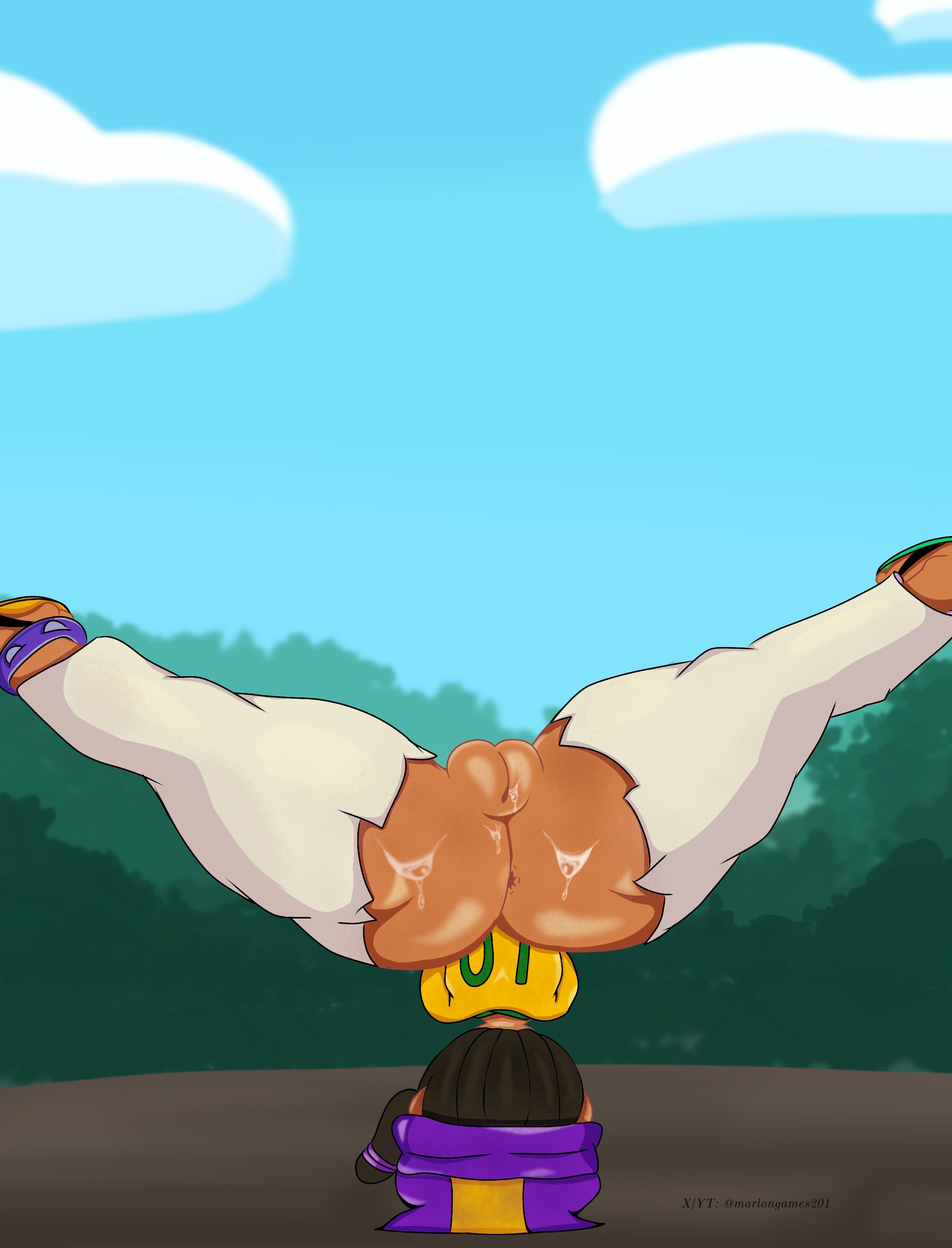 2d, 2d (artwork), amid, ass, big ass, brawl stars, clothed, clothed female, clothing, cum, cum on ass, exposed ass, exposed pussy, female, hourglass figure, hourglass figured female, huge ass, marlongames201, mina (brawl stars), pussy, ripped clothes, ripped clothing, ripped pants, shiny, shiny skin, supercell, thick thighs, upside down, upside-down, voluptuous, voluptuous female