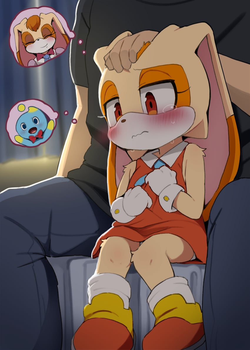 1boy, 1girls, 2020s, 2025, age difference, animal ears, anthro, anthro female, blush, breasts, brown eyes, brown nose, bunny, bunny girl, cream the rabbit, cub, dagasi, eyelashes, female, female cub, female on human, fur, furry, furry female, girly, human, human male, human on anthro, interspecies, lagomorph, larger human, larger male, light skin, light-skinned male, long ears, male, male human, male human/female anthro, male human/female cub, male on anthro, male/female, mammal, mobian (species), older human, older male, older male and younger female, rabbit, rabbit girl, sega, size difference, small breasts, smaller anthro, smaller female, sonic (series), sonic team, sonic the hedgehog (series), tan fur, video games, young, young anthro, young female, younger anthro, younger female