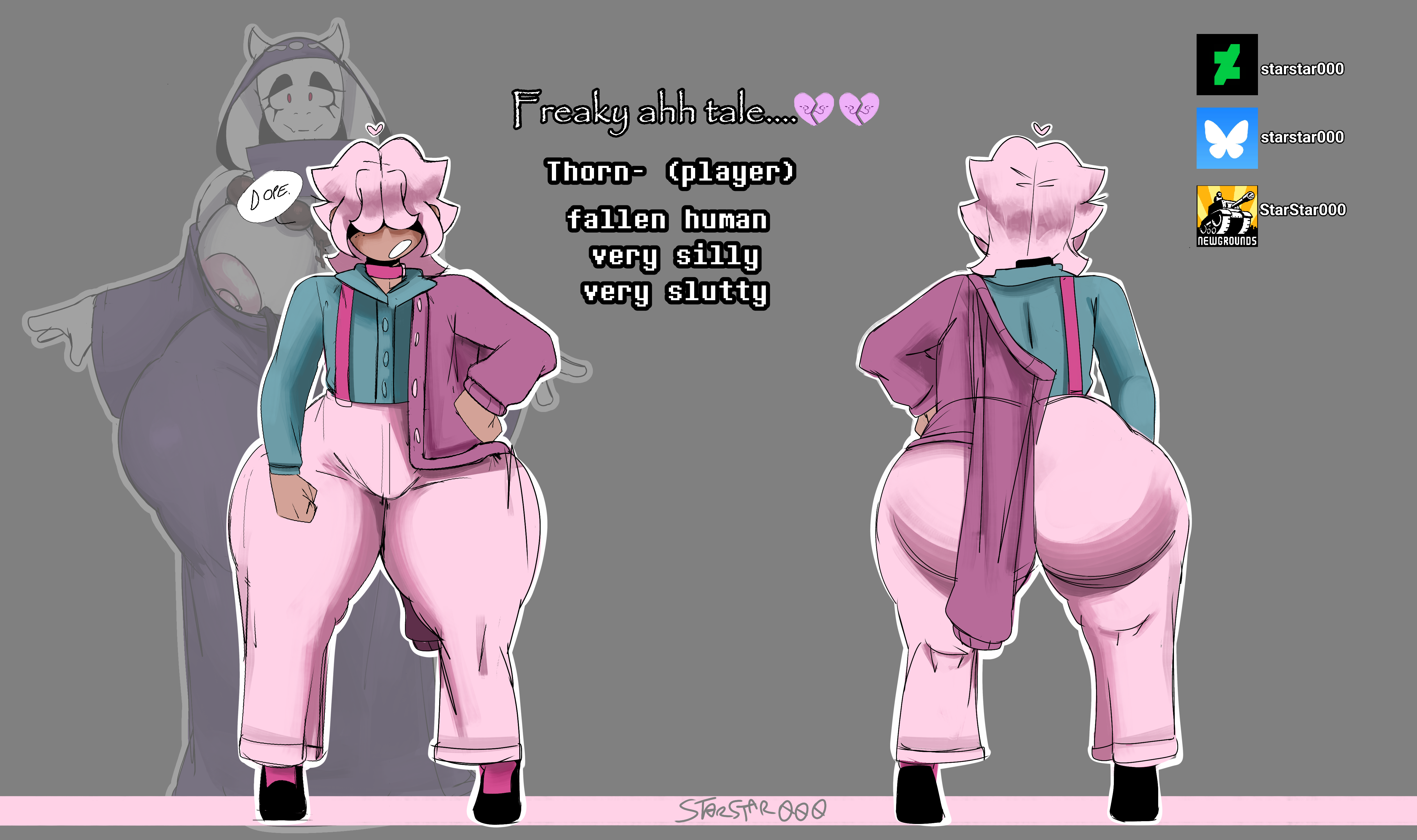 1boy, 1girls, 2d, 2d (artwork), 2d artwork, anthro, anthro female, areola, areola slip, areolae, areolae slip, ass, background, background character, big ass, big butt, big hips, big thighs, bubble butt, character name, character sheet, curvaceous, english text, eye shadow, fat ass, fat butt, female, femboy, femboy focus, femboy only, furry, furry female, goat, goat ears, goat girl, goat humanoid, hair between eyes, hair covering eyes, heart, heart symbol, hips, huge ass, huge butt, huge hips, huge thighs, human, humanoid, light body, light skin, light-skinned male, male, male focus, milf, oc, original character, pink hair, red eyes, shorter male, shortstack, starstar000, tagme, taller female, teeth, teeth showing, teeth visible, thick ass, thick butt, thick hips, thick thighs, thighs, toriel, undertale, undertale au, voluptuous, voluptuous body, voluptuous male, white body, white fur, white hair, wide ass, wide butt, wide hips, wide thighs