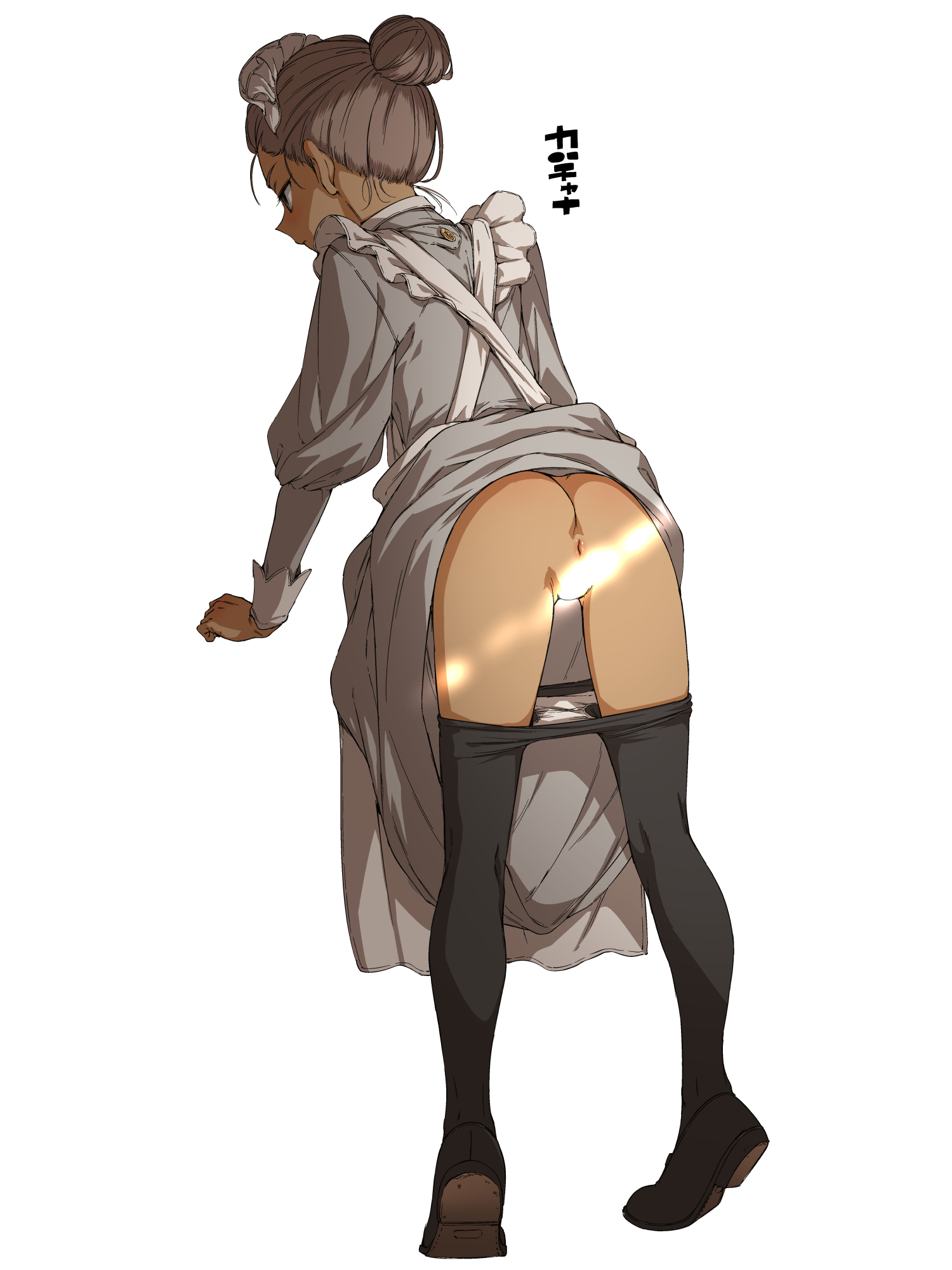 1girls, anus, ass, asshole, bottomless, brown body, brown hair, buttocks, censored, censored pussy, clothes lift, convenient censoring, dark skin, dark-skinned female, female, female focus, female only, firm ass, full body, gundam, gundam gquuuuuux, hair bun, hn fl2nd, indian, indian female, kanchana, light censor, maid, maid headdress, maid uniform, panties, panties around legs, petite, presenting hindquarters, pussy, standing, stockings, tagme, teenage female, teenager, thigh gap, thighs, tight ass, white panties