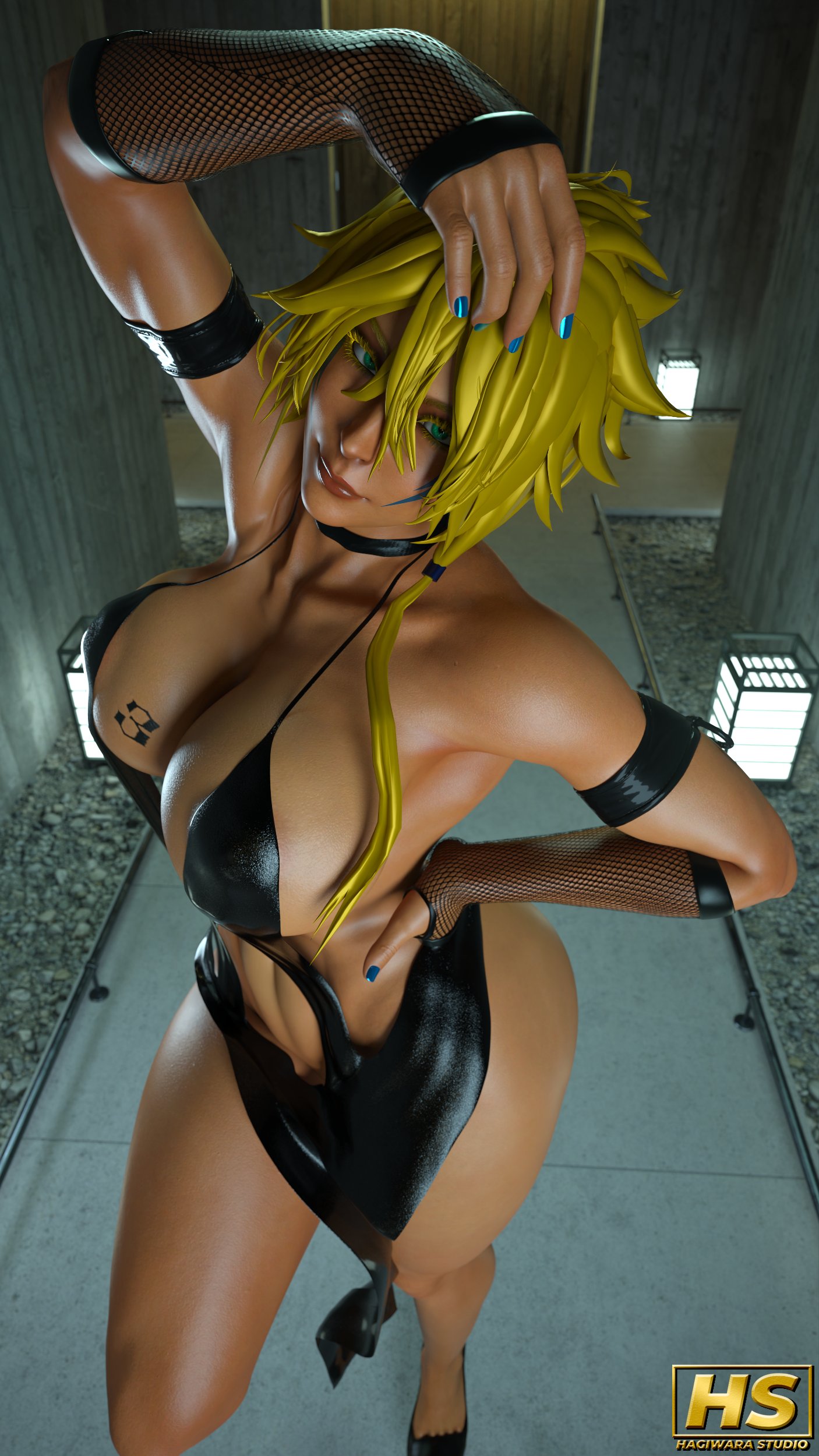 1girls, 3d, abs, areolae, artist logo, artist signature, ass, bare legs, bare shoulders, bare thighs, belly, belly button, big ass, big breasts, big butt, bleach, blonde hair, blue nail polish, blue nails, breasts, brown skin, brown-skinned female, cleavage, curvaceous, curvy, curvy body, curvy female, curvy figure, female, female focus, female only, full color, green eyes, hagiwara studio, hair, hips, huge ass, huge breasts, huge butt, large ass, large breasts, large butt, long hair, looking at viewer, manga, muscular, muscular female, nail polish, nails, pussy, seductive, shounen jump, solo, solo female, solo focus, stomach, tattoo, thick thighs, thighs, tia harribel, vagina, voluptuous, voluptuous female