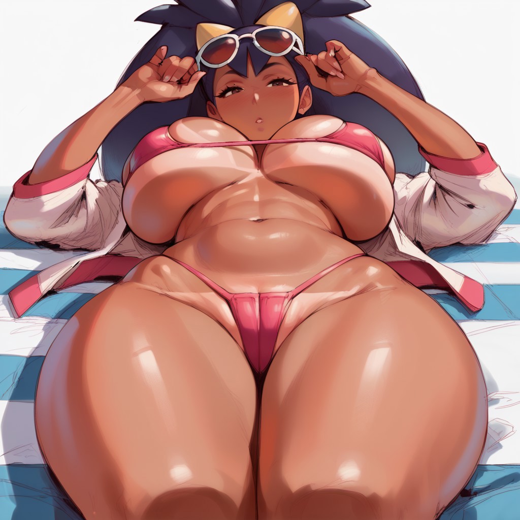 1girls, ai generated, alternate breast size, ass, big ass, big breasts, big thighs, breasts, female, female only, iris (pokemon), joabond, looking at viewer, pokemon, solo, thick ass, thick legs, thick thighs