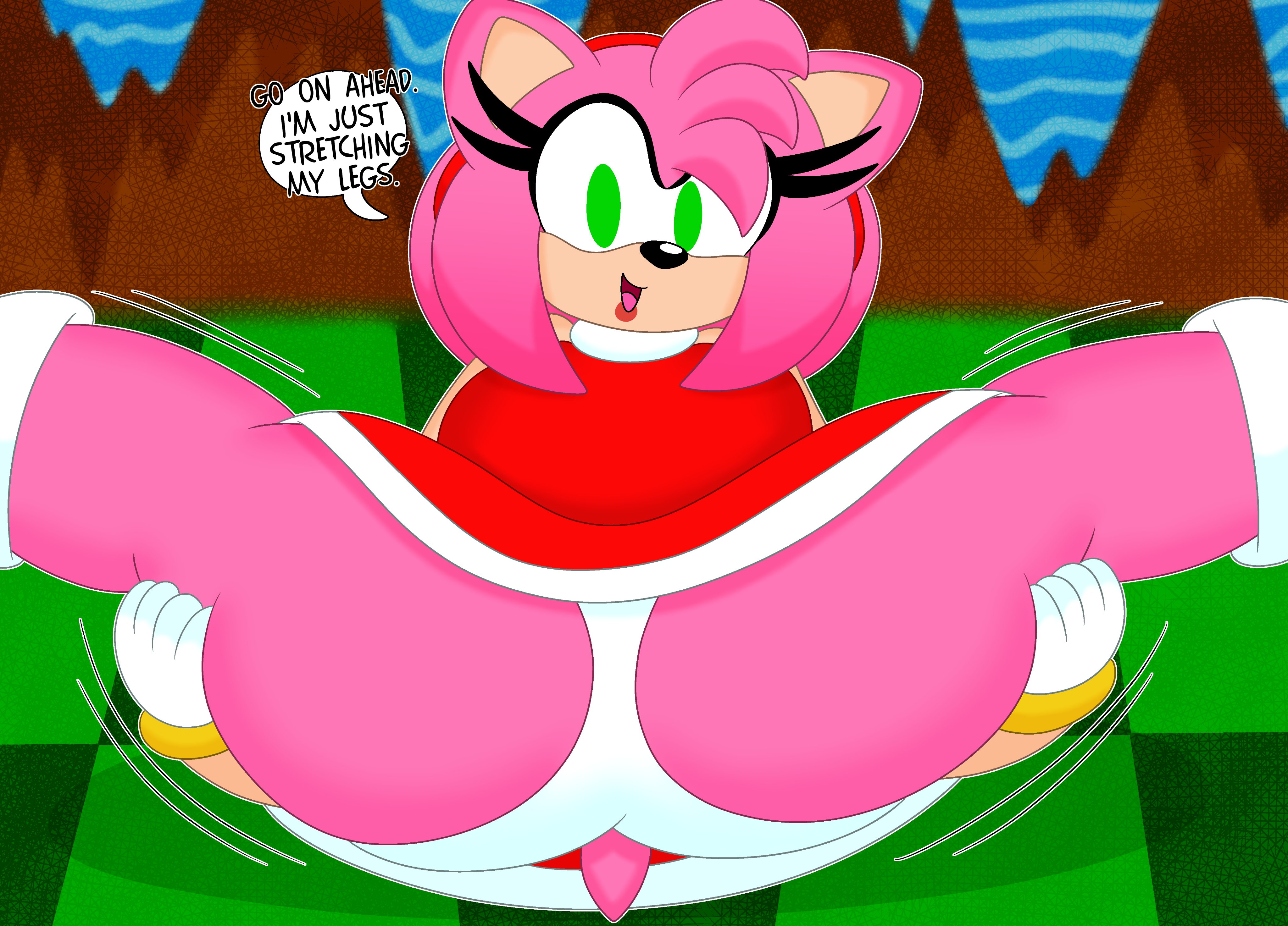 3barts, amy rose, ass, big ass, big breasts, big butt, breasts, cute, exposing self, female, green eyes, panties, panties showing, pantyshot, pink body, pink fur, red lips, short tail, sonic (series), sonic the hedgehog (series), spread legs, spreading, stretching, tail, thick thighs, upskirt, white panties