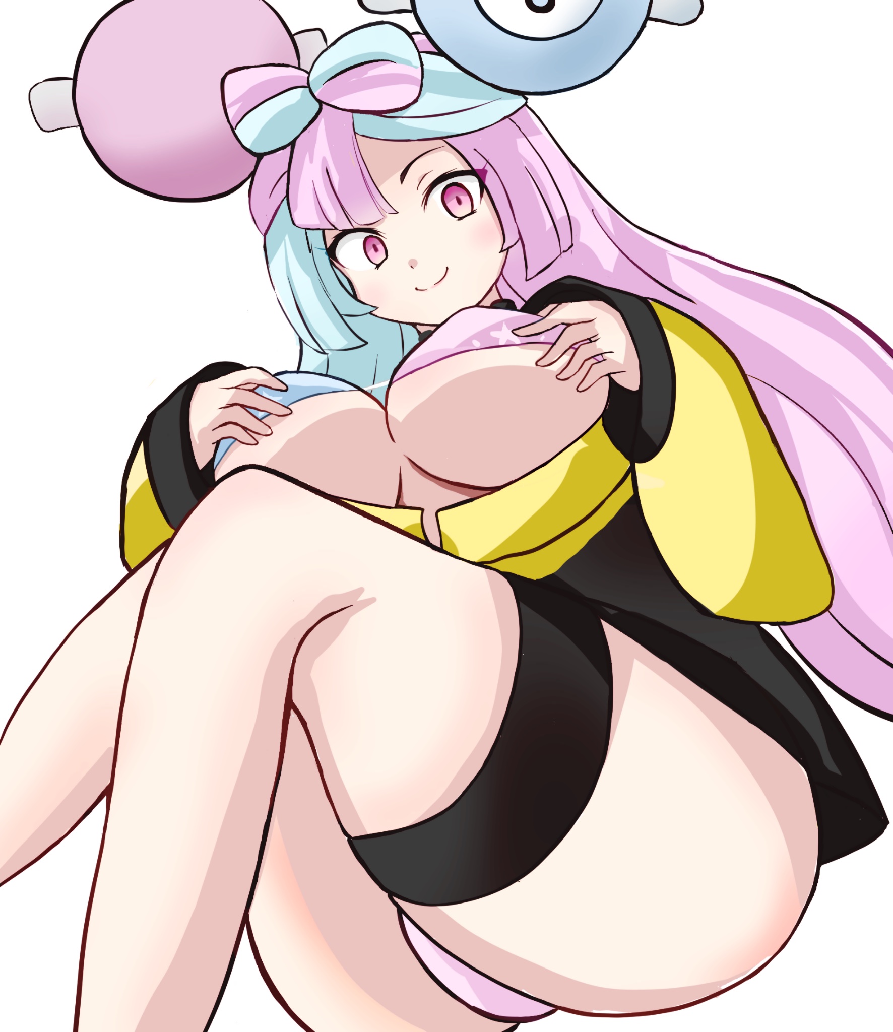 1girls, blush, bra, breasts, closed mouth, female, game freak, iono (pokemon), large breasts, long hair, looking at viewer, multicolored bra, multicolored hair, nanjamo (pokemon), nintendo, panties, pantyshot, pink eyes, pink panties, pokemon, pokemon sv, retori tori, simple background, solo, solo female, solo focus, star bra, thick thighs, thighs, twintails, two-tone bra, two-tone hair, underboob, underwear, white background