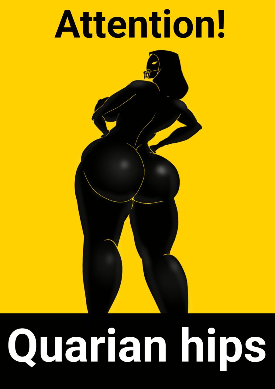 1girls, alien, alien girl, ass, big ass, big breasts, bottom heavy, breasts, bubble ass, bubble butt, fat ass, female, female only, gluteal fold, huge ass, large ass, looking at viewer, looking back, mask, masked female, mass effect, quarian, rodler-h8, silhouette, solo, tali'zorah nar rayya, text, thick ass, thick thighs, warning sign, warning sign person, wide hips
