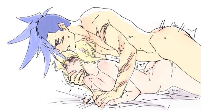 anal anal_sex androgynous femboy finger_in_mouth galo_thymos gay gay_sex lio_fotia male promare size_difference sketch twink yaoi yonprmr