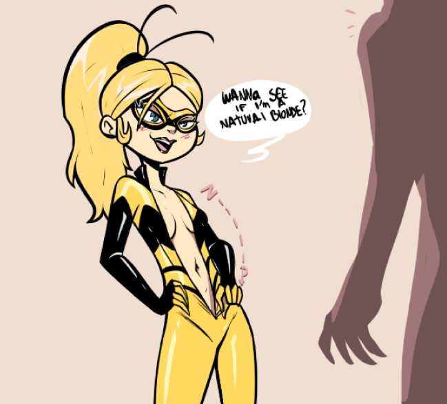 1girls anonymous artist_request black_lipstick blonde_hair chloe_bourgeois female mask miraculous_ladybug queen_bee queen_bee_(character) stripping talking_to_viewer undressing unseen_male_face