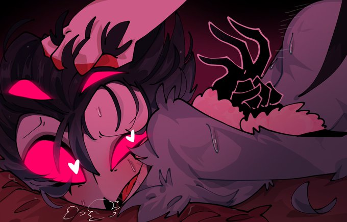 anal sex, blitzo (helluva boss), daddy, gay, gay sex, grabbing from behind, grabbing hair, handcuffs, heart-shaped pupils, helluva boss, male, stolas (helluva boss)