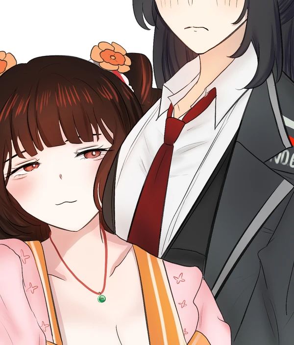 :3, 2girls, blushing female, faceless female, female, hong lu (limbus company), hontonii, limbus company, project moon, rule 63, smug face, xue baochai, yuri