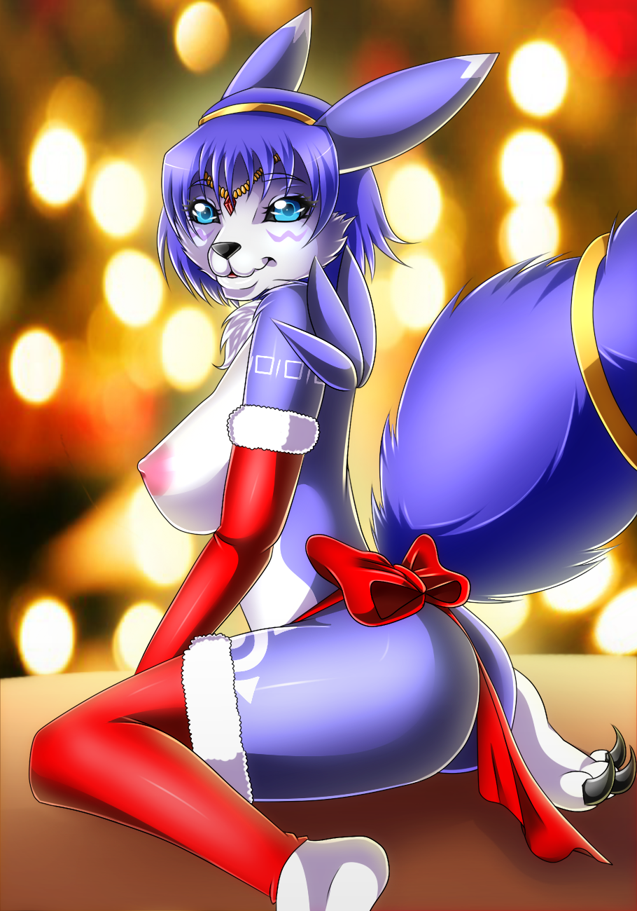 anthro big_breasts bluelove breasts canid canine christmas design digimon digimon_(species) female fox fur furry gadjil974 gem hi_res holidays hybrid jewelry krystal krystamon mammal mash nintendo nipples nude renamon sex solo star star_fox video_games