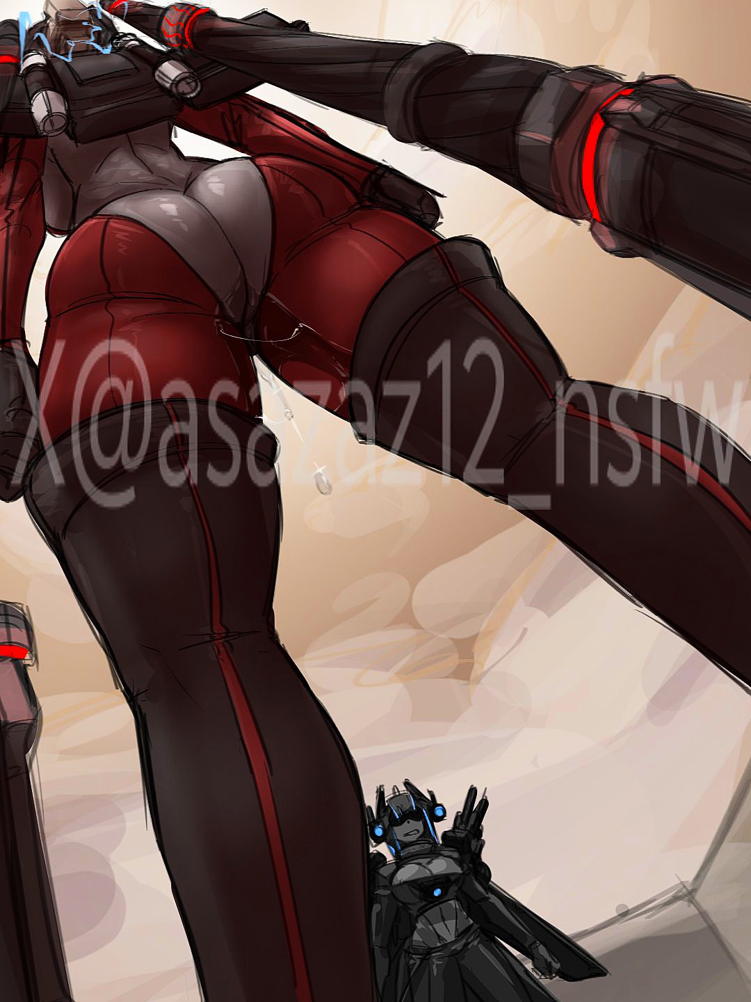 2d, 2d (artwork), 2girls, asazaz12 nsfw (artist), ass focus, bunnysuit, down view, draining, female, foot focus, huge ass, mind control, preparation, pussy, skibidi toilet, titan camera woman, titan camerawoman (skibidi toilet), titan speaker woman, titan speakerwoman (skibidi toilet), wet pussy