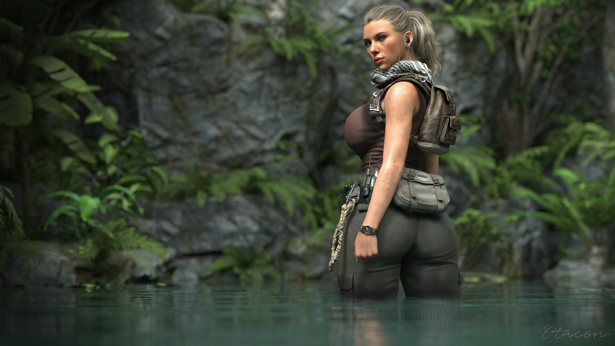 1girls, 3d, ass, big ass, big breasts, bolt on tits, breast implants, breasts, curvaceous, curvy, curvy figure, enhanced breasts, fake breasts, female, female only, hips, hourglass figure, human, human female, human only, jurassic park (franchise), jurassic world, jurassic world rebirth, large breasts, light skin, light-skinned female, mature, mature female, otacon212, silicone, silicone implants, slim waist, solo, solo female, thick, thick hips, thick legs, thick thighs, thighs, top heavy, voluptuous, waist, water, wide hips, zora bennett