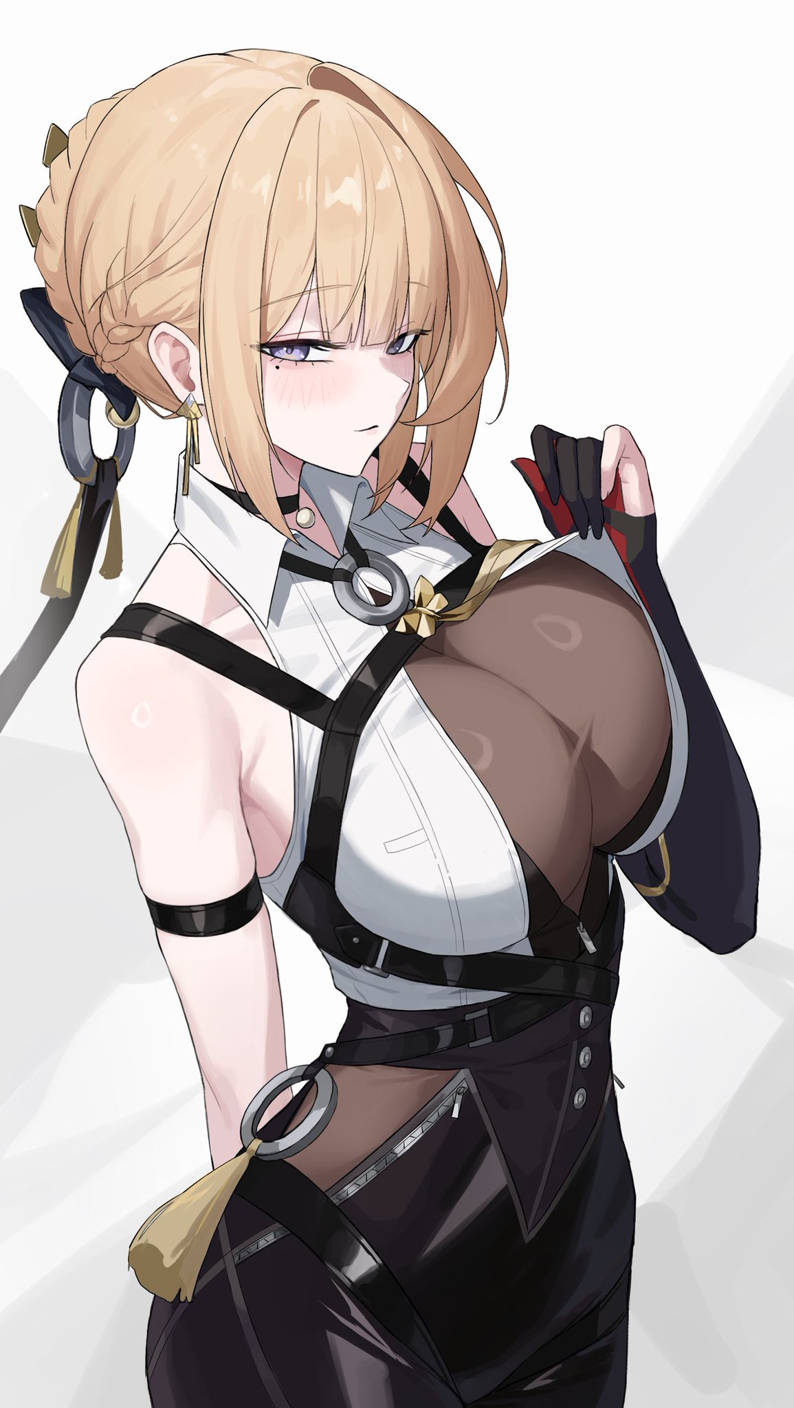 1girls, artist request, big breasts, blonde female, blonde hair, breasts, busty, clothed, evelyn chevalier, female, female only, fully clothed, hips, hoyoverse, huge breasts, large breasts, light skin, light-skinned female, mihoyo, purple eyes, violet eyes, zenless zone zero