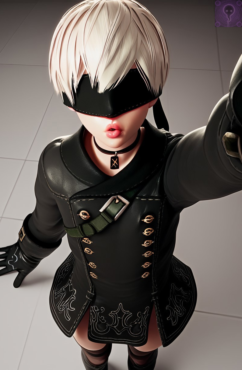 1boy 1femboy ai_generated azataai bimbo_lips blindfold imminent_interracial long_jacket male nier:_automata pale-skinned_femboy pale_skin puffy_lips selfie selfie_pose short_hair short_skirt solo wip yorha_9s