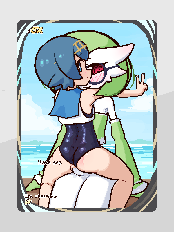 1futa 1girls 2d artist_name card female futa_on_female futanari gardevoir generation_3_pokemon human human_female humanoid humanoid_futa intersex interspecies lana_(pokemon) light-skinned_female light_skin liveactors nintendo not_furry parody pokemon pokemon_(species) pokemon_sm pokephilia sex twitter_link vaginal watermark