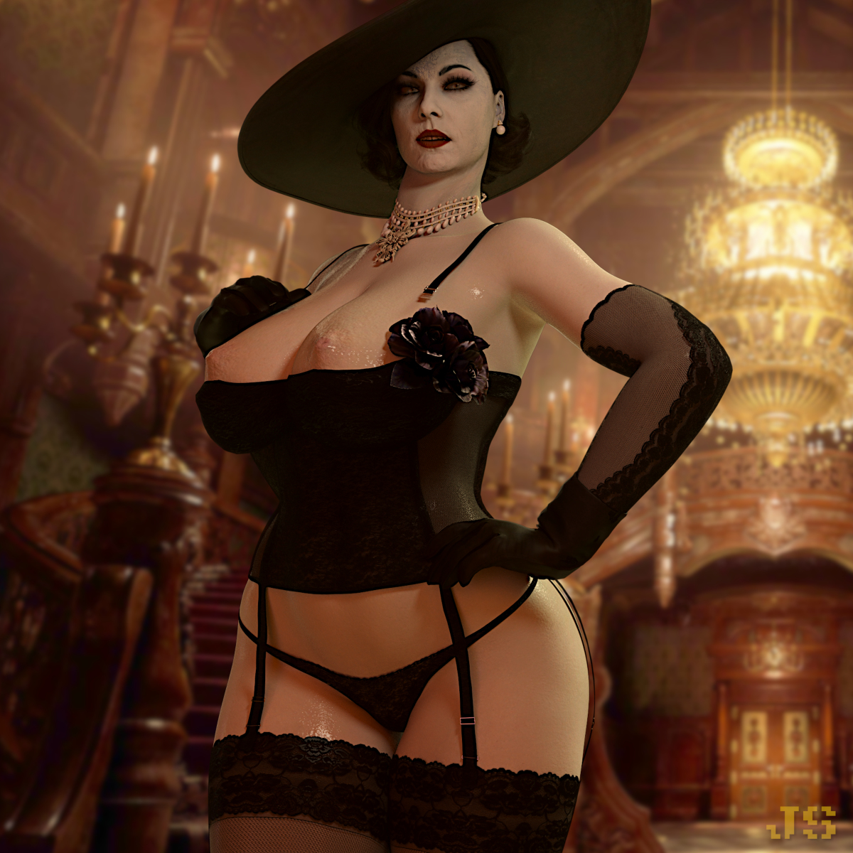 1girls, 3d, alcina dimitrescu, big breasts, breasts, capcom, female, female only, huge breasts, jonysambel, nipples, resident evil, resident evil 8: village, solo