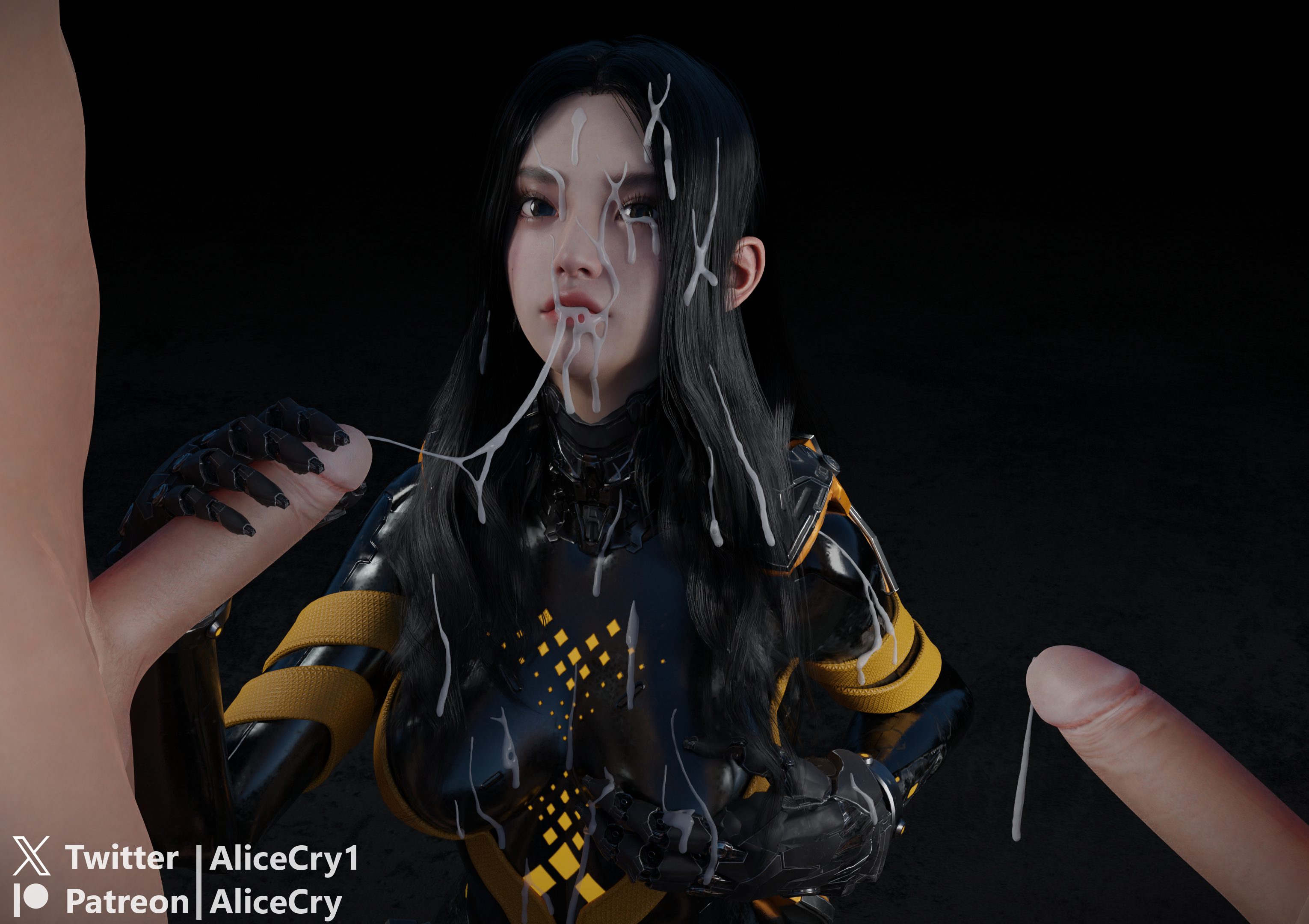 3d, alicecry, black hair, facial, long hair, stellar blade, tachy (stellar blade), tagme