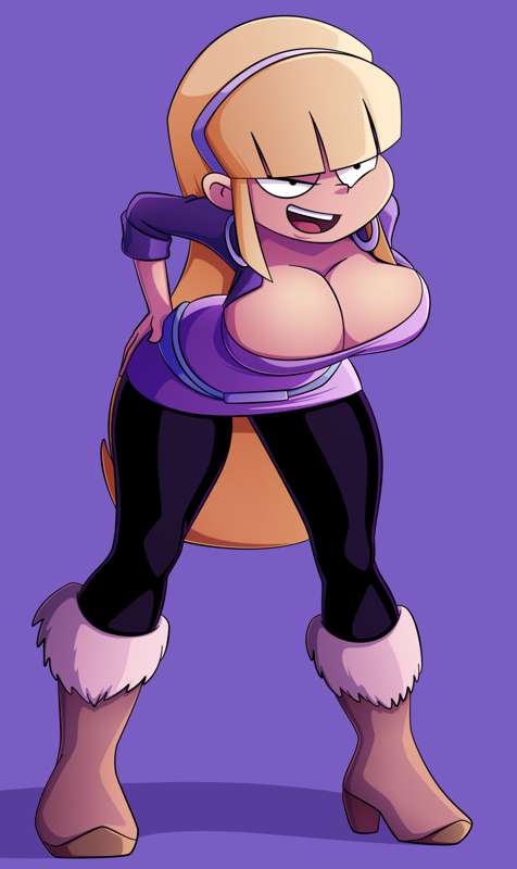 1girls, bangs, bent over, big breasts, blonde hair, blunt bangs, boots, breasts, cleavage, clothing, disney, disney channel, disney xd, earrings, female, female only, full body, gravity falls, hand on hip, headband, large breasts, leaning forward, leggings, legs, open mouth, pacifica northwest, ravenravenraven, solo, standing, straight hair, waist belt