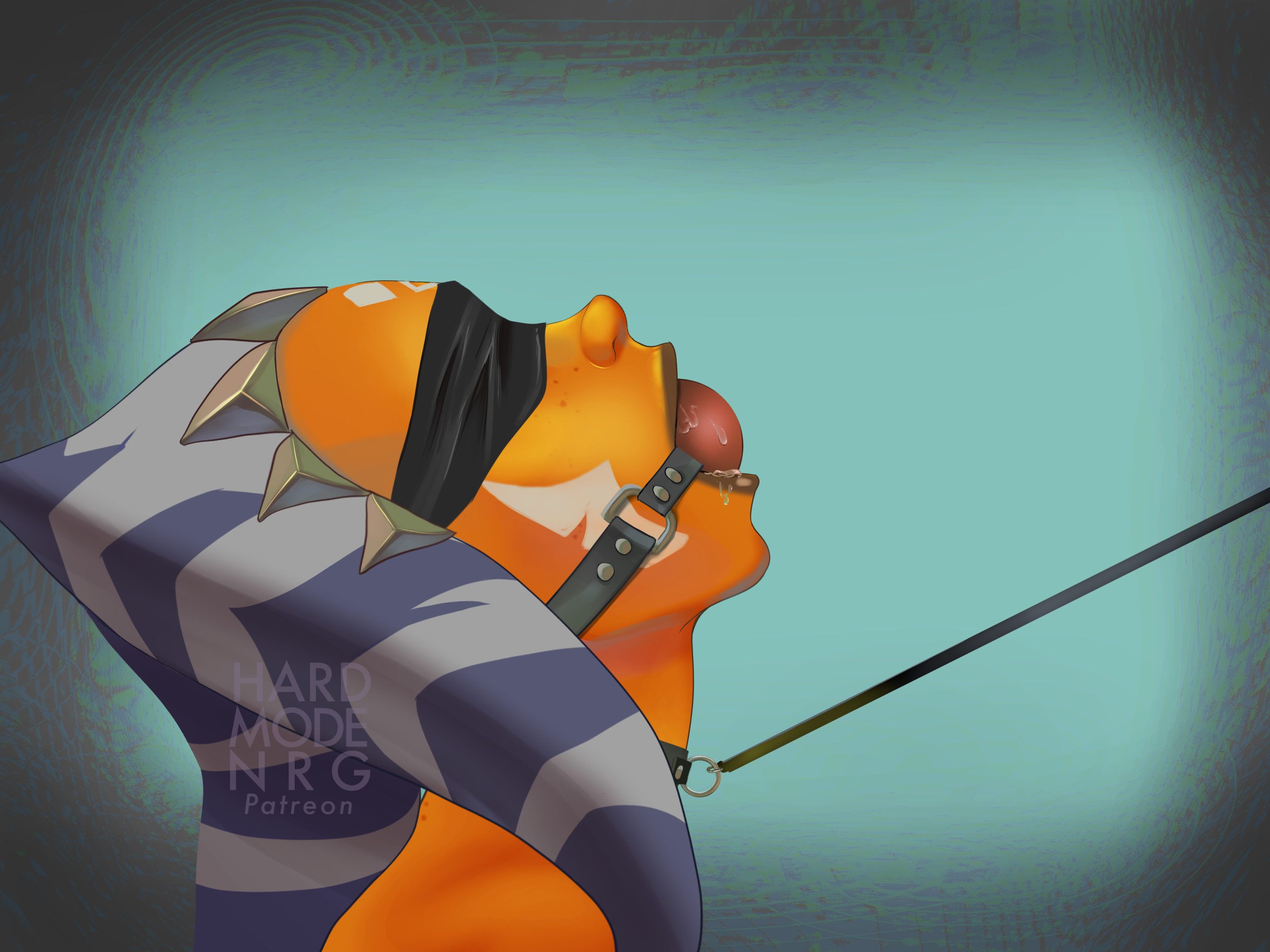 1girls, ahsoka tano, alien girl, ball gag, blindfold, blindfolded, female, female only, gag, gagged, hardmodenrg, leash and collar, restrained, solo, star wars, togruta
