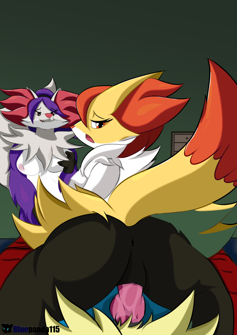 1boy 2girls alternate_color anthro anthrofied ass biting_lip bluepanda115 braixen breasts canine cipher_bluepanda115 delphox duo erection female fox furry half-closed_eyes inner_ear_fluff interspecies knot looking_at_viewer looking_back male_pov mammal nintendo nude open_mouth original_character penetration penis pokémon_(species) pokemon pokemon_(species) pokemon_dppt pokemon_xy pov sex shiny_pokemon straight text thick_thighs video_games watermark wet wide_hips zoe_bluepanda115