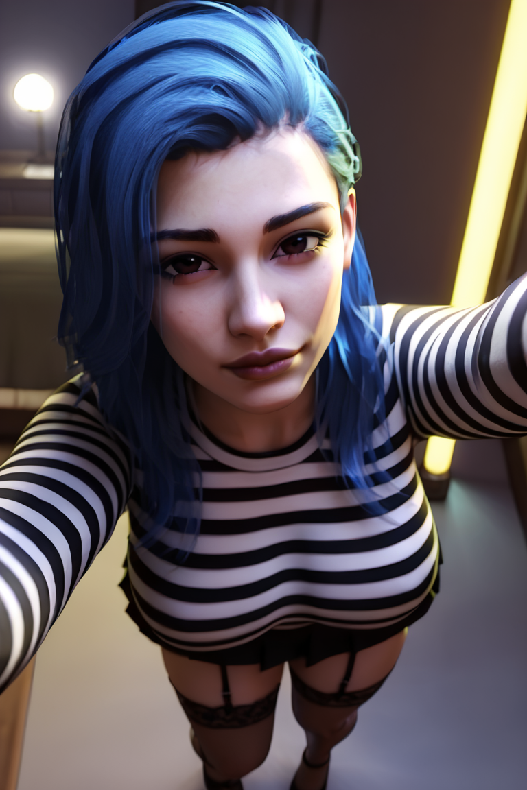 1girls 3d 3d_(artwork) ai ai_generated big_ass big_breasts blue_hair busty female goth goth_girl high_heels joan_goth_mommy(oc) long_hair long_sleeves pleated_skirt radnsad short_skirt skirt solo solo_female solo_focus striped_shirt thick_ass thick_thighs