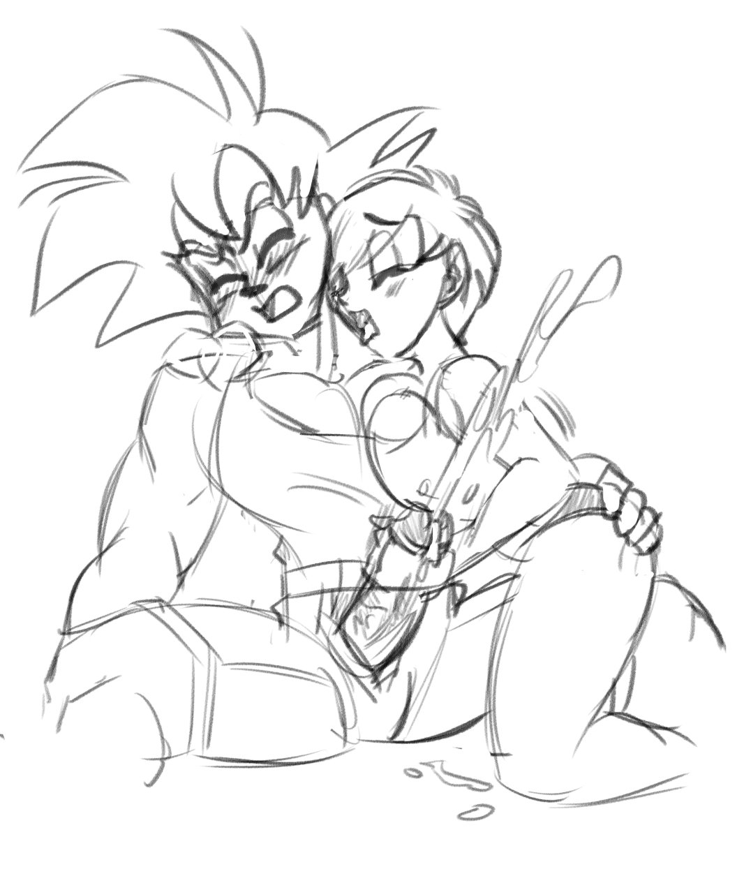 bulma briefs, cum, dragon ball, dragon ball super, dragon ball z, ejaculation, erection, female, funsexydragonball, goku, handjob, monochrome, sketch, son goku