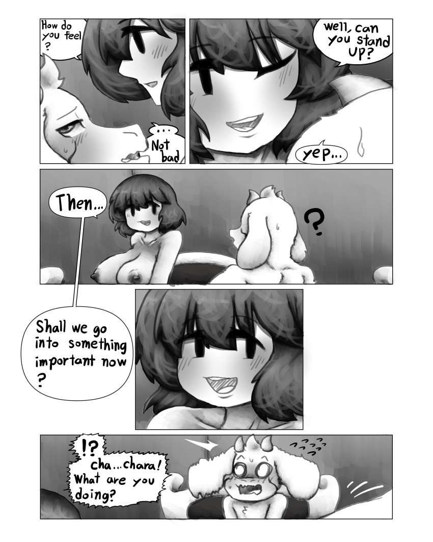 1boy, 1girls, adoptive incest, adoptive siblings, aged up, anthro on human, asriel dreemurr, blush, breasts, chara, chasriel, comic page, completely nude, female, female chara, floppy ears, fluffy ears, fluffy hair, flustered male, furry, furry male, horns, human, human female, if happy, love, male, massive breasts, more chasriel, nervous, nude, nude female, nude male, repost, romantic couple, rosy cheeks, short hair, short-haired female, sweat, sweatdrop, undertale, voluptuous female, white fur, whitewo1f, wink, winking at partner