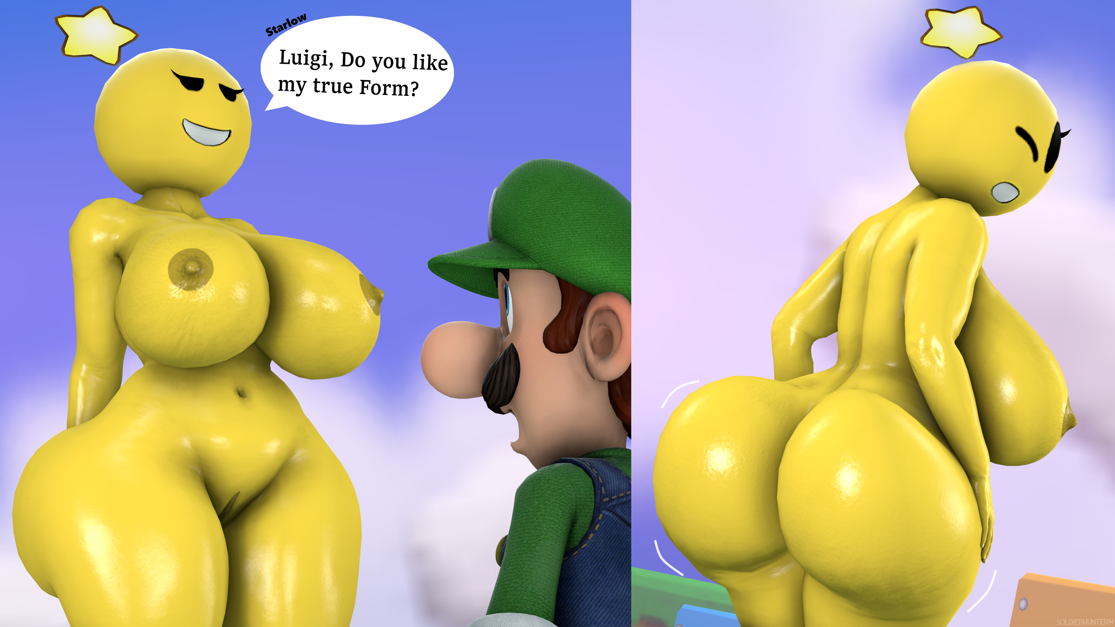 1boy, 1girls, 2025, 3d, 3d (artwork), 4k, anthro, ass, big ass, big breasts, big butt, breasts, comic, completely nude, dominant female, female, female domination, huge ass, huge breasts, human, luigi, male, mario (series), mario and luigi (series), mario and luigi: bowser's inside story, moustache, mouth hold, nintendo, nipples, nude, nude female, open mouth, pussy, self upload, soldierhunterm, source filmmaker, starlow, starlow with a body, stars, super mario bros., text, text box, text bubble, thicc, thicc breasts, thicc thighs, thick ass, thick breasts, thick butt, thick legs, thick thighs, vaginal penetration, wide hips, yellow skin