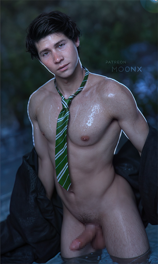 3d, censored, gay, harry potter, hogwarts legacy, male, sebastian sallow, slytherin, slytherin tie, solo male