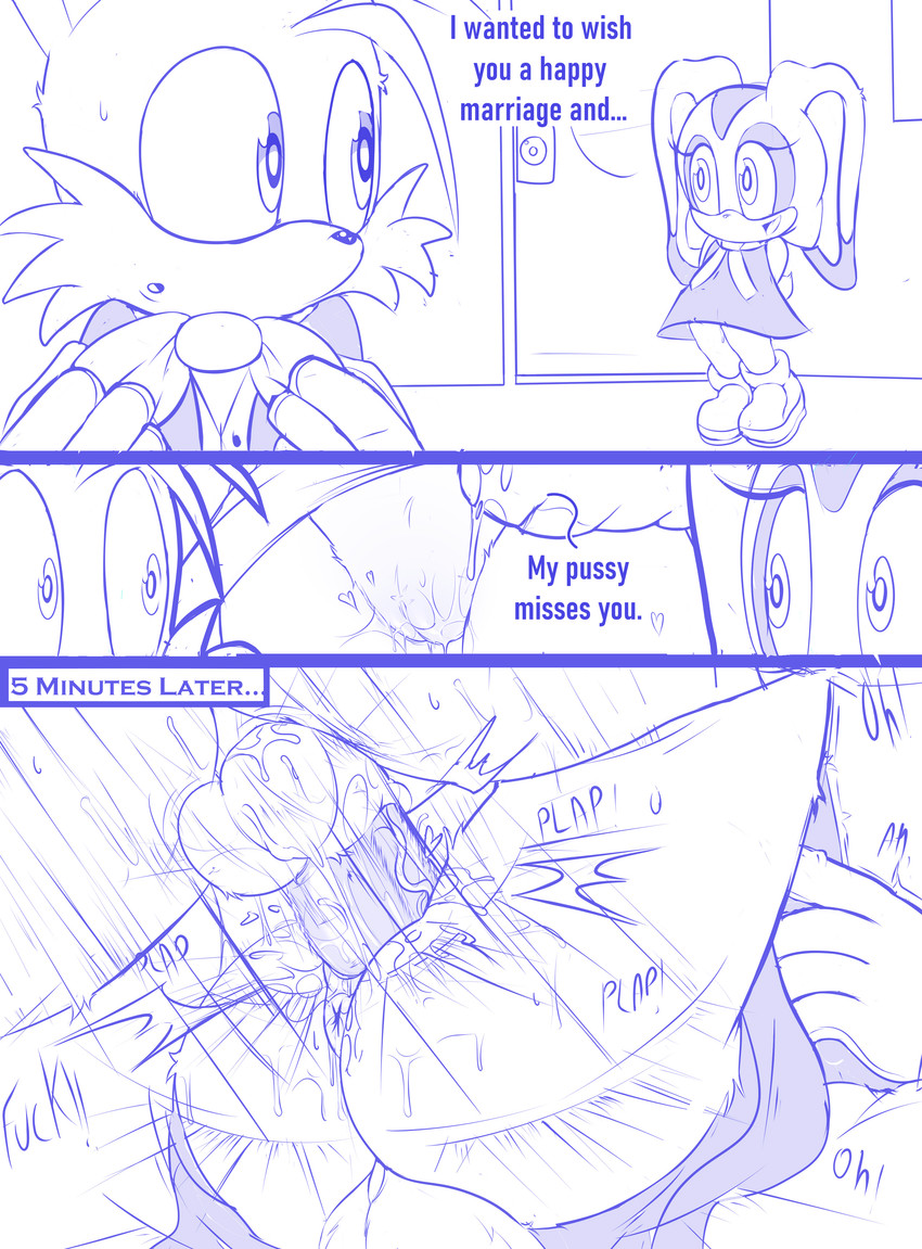 1boy, 1girls, 2020s, 2025, age difference, animal ears, anthro, anthro female, anthro male, anthro on anthro, anthro only, anthro penetrated, anthro penetrating, anthro penetrating anthro, anus, balls, bodily fluids, bunny, bunny girl, cheating, cheating husband, cotton tail, cream the rabbit, cub, dialogue, english, english text, erection, eyelashes, female, female cub, female penetrated, fox, fox boy, fur, furry, furry female, furry male, furry only, genitals, girly, lagomorph, long ears, male, male cub, male penetrating, male penetrating female, male/female, mammal, miles prower, miles tails prower, mobian (species), pussy, rabbit, rabbit girl, rabbit tail, sega, sheecktor, sonic (series), sonic team, sonic the hedgehog (series), tagme, tail, tails, tails the fox, tan fur, text, thick, thick butt, thick thighs, url, vaginal penetration, video games, wide hips, young, young anthro, young female, young male