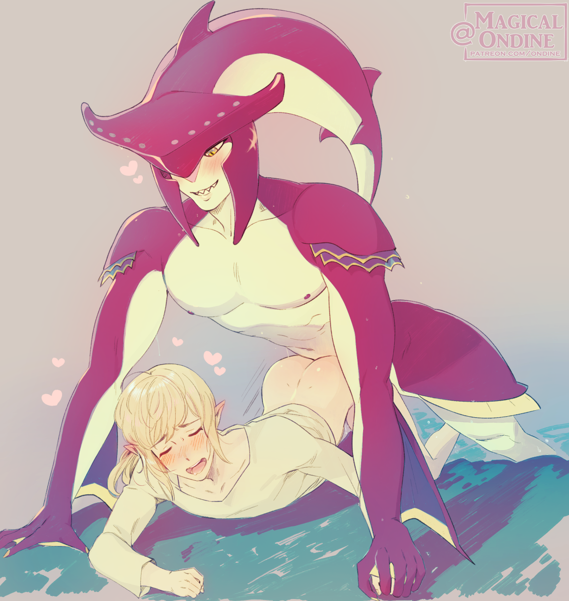 2boys, anal, anal sex, breath of the wild, doggy style, femboy, girly, interspecies, link, link (breath of the wild), magical ondine, male, male only, nintendo, sex, sidon (zelda), the legend of zelda, trap, yaoi, zora