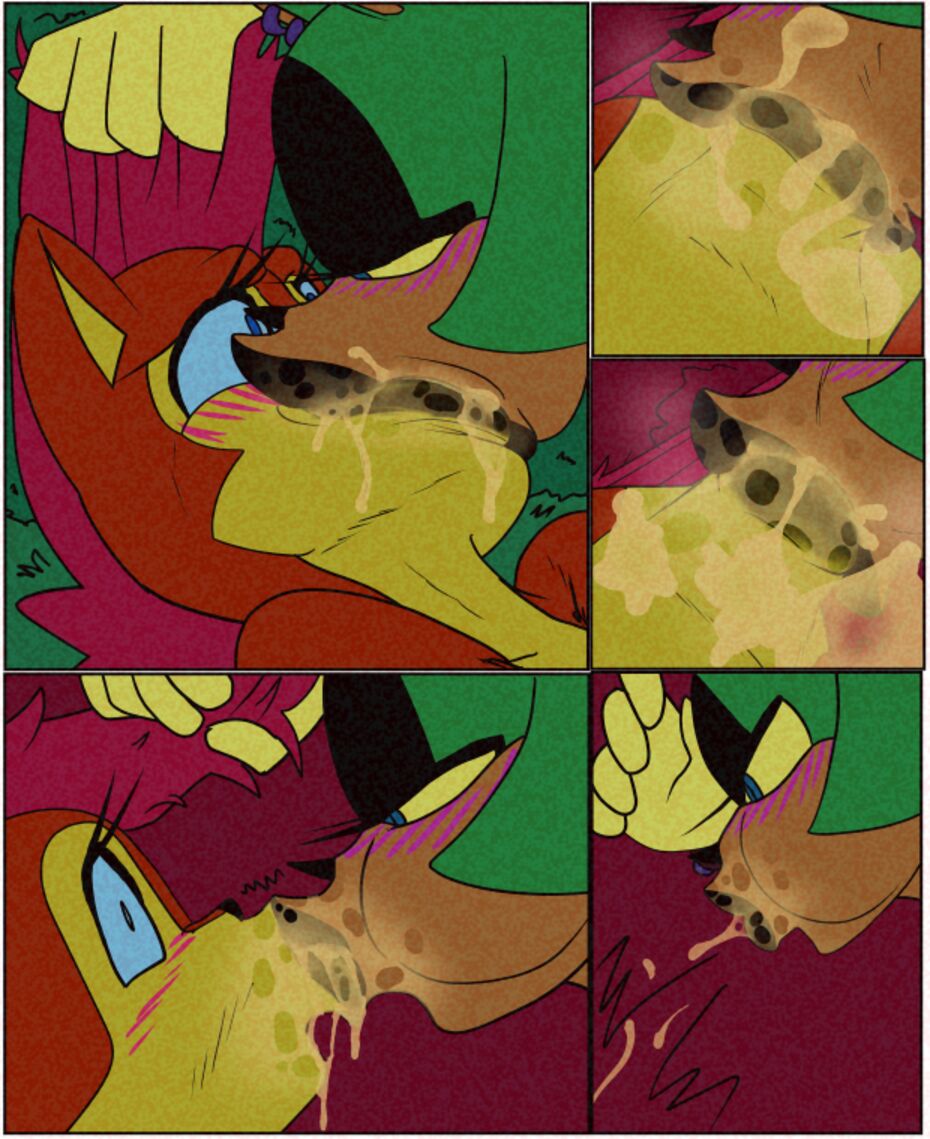 black_lipstick blush kiss_mark kissing lipstick nekomajinsama saliva sally_acorn sonic_(series) surge_the_tenrec