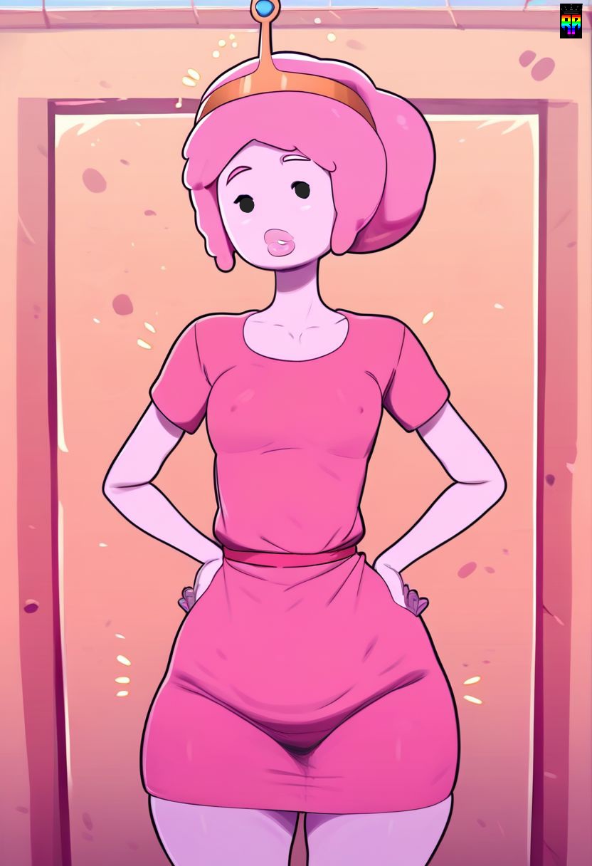 adventure_time ai_generated black_eyes cute_face pink_hair pink_skin princess_bubblegum repartz slender_body small_breasts small_waist thick_thighs