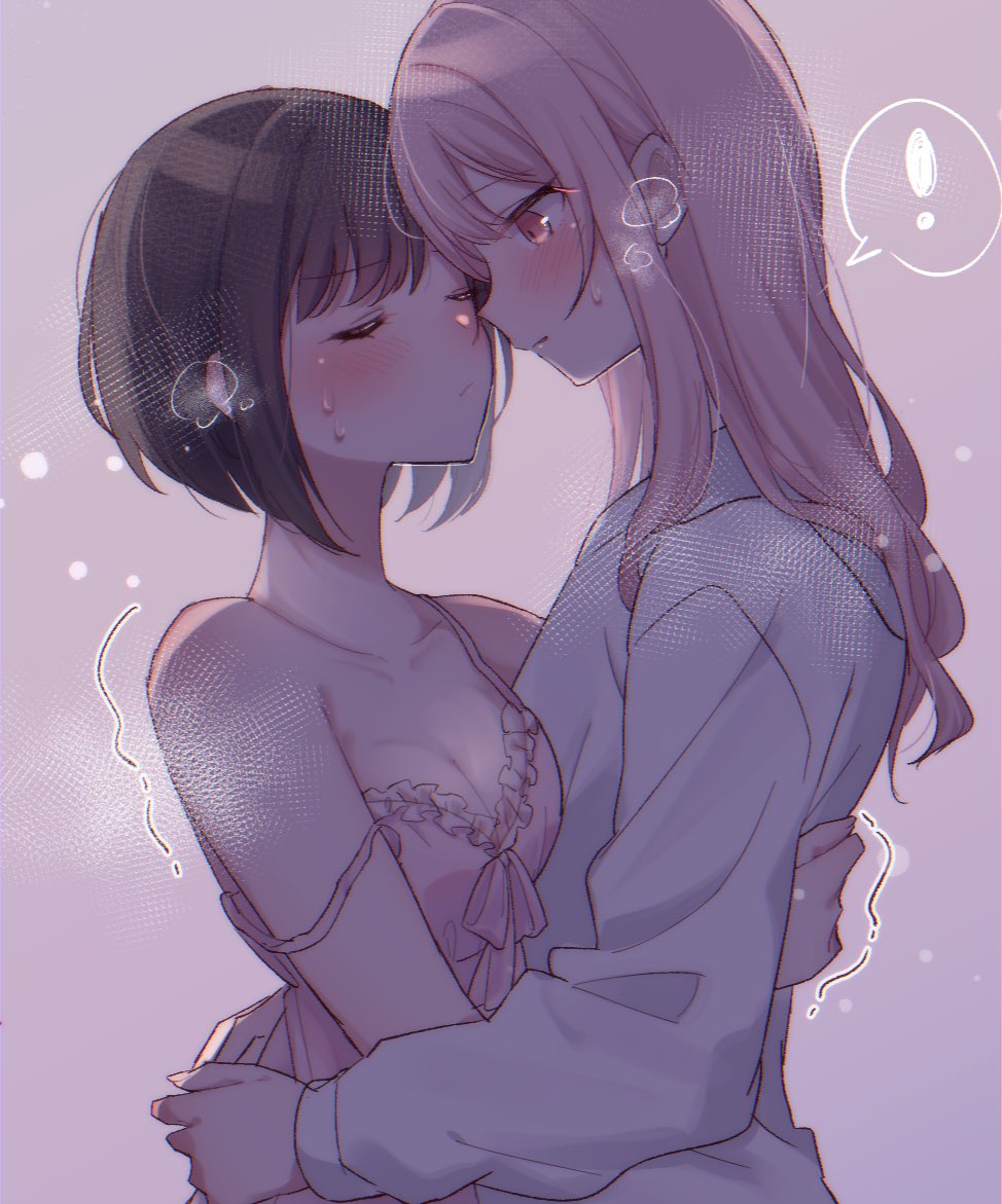 1other 2girls akiyama_mizuki babydoll blush breasts breasts_out brown_hair cleavage closed_eyes clothed clothing female_focus female_only high_resolution highres kissing konoe_(artist) medium_breasts multiple_girls naked partially_clothed partially_clothed_female partially_nude partially_undressed pink_eyes pink_hair project_sekai shinonome_ena sleepwear strap_slip tits_out yuri