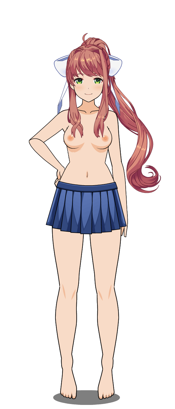 barefoot breasts doki_doki_literature_club feet female looking_at_viewer monika_(doki_doki_literature_club) navel nipples shirtless skirt smile solo spnati strip_poker_night_at_the_inventory toes topless transparent_background white_bow