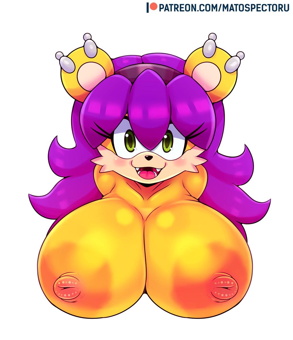 1girls :3 anthro archie_comics areolae big_breasts breasts bust bust_style cleavage ear_piercing female female_only furry green_eyes hair huge_breasts large_breasts mammal matospectoru mina_mongoose mongoose nipples nude piercing purple_hair sega solo sonic_(series) yellow_fur