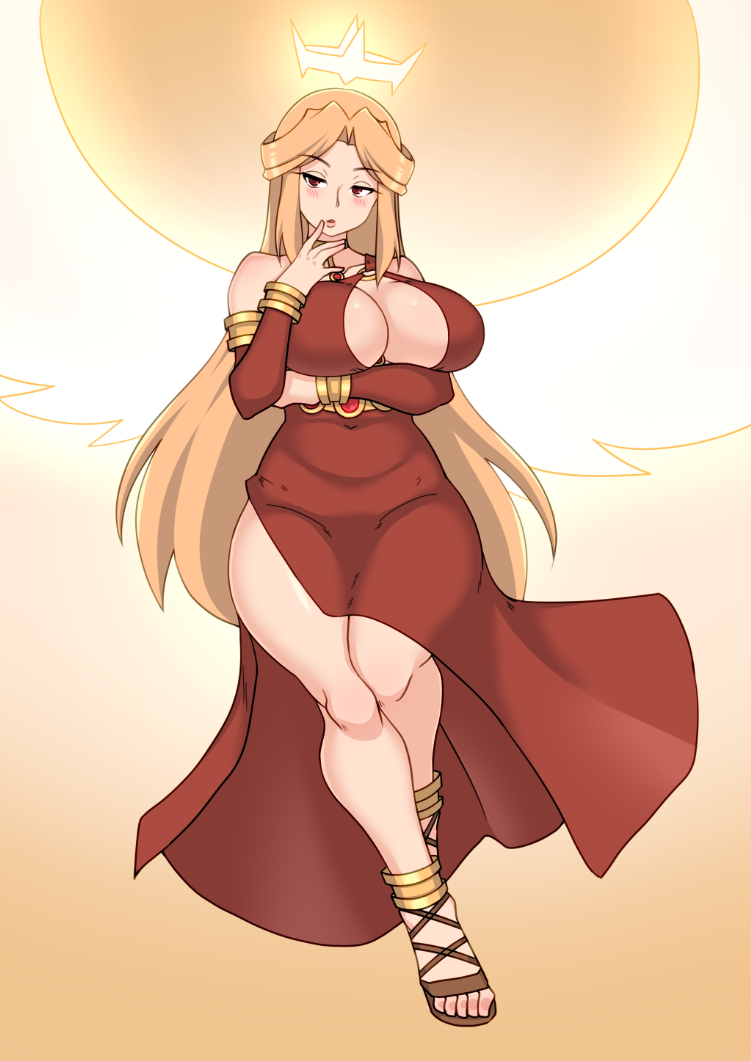 1girls :o amelia_(hiraeth) blonde_hair breasts clothed clothes clothing female female_only huge_breasts kaz_(shade) long_hair original red_eyes solo solo_female wings