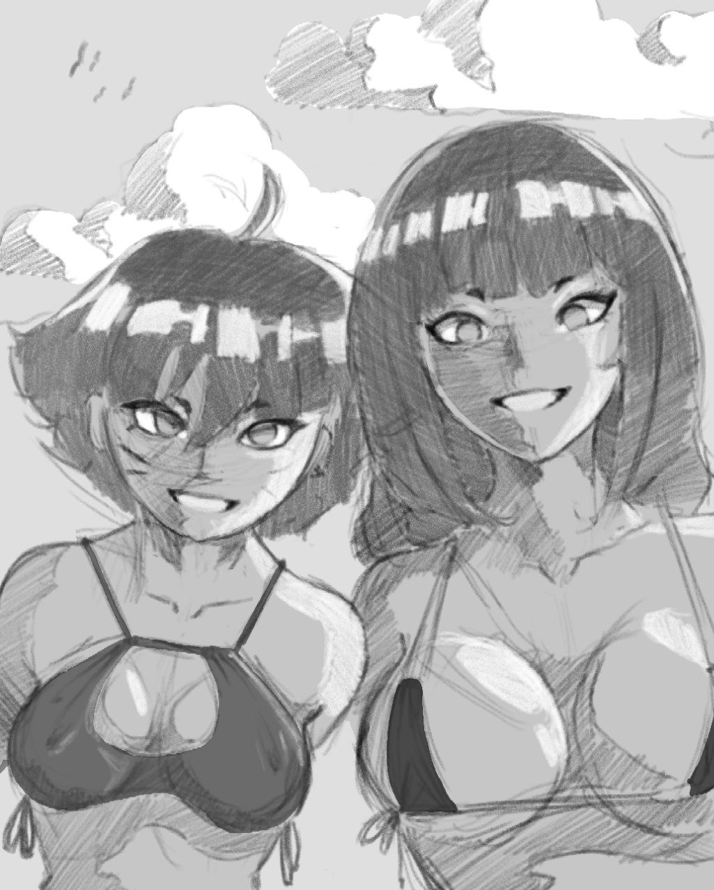 2girls aged_up beach boruto:_naruto_next_generations female female_only human hyuuga_hinata incest ivan4692 monochrome mother_and_daughter multiple_girls naruto naruto_(series) sketch uzumaki_himawari