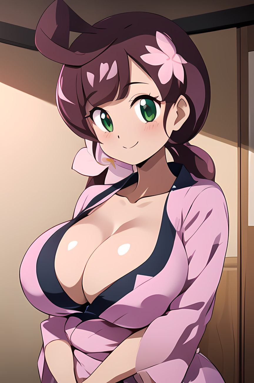 1girls ai_generated belly belly_button big_breasts bra breasts chloe_(pokemon) cleavage collarbone female female_focus female_only green_eyes large_breasts nintendo pokemon pokemon_anime pokemon_journeys purple_hair ryuzam solo